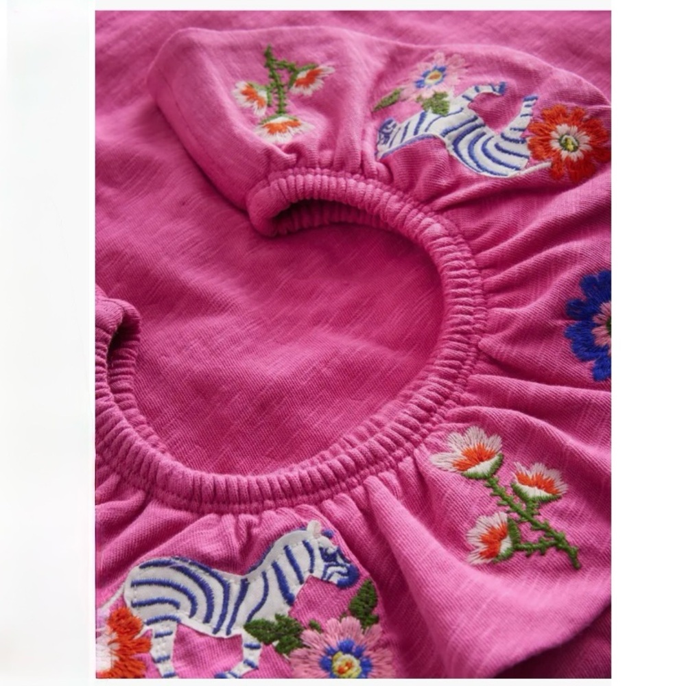 Mini Boden Pink Embroidered Ruffle Shoulder Cotton Tank, Size 5-6y - Picture 3 of 12